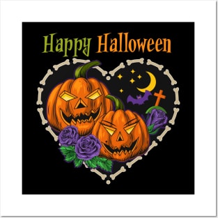 Halloween funny pumpkins like love couple Posters and Art